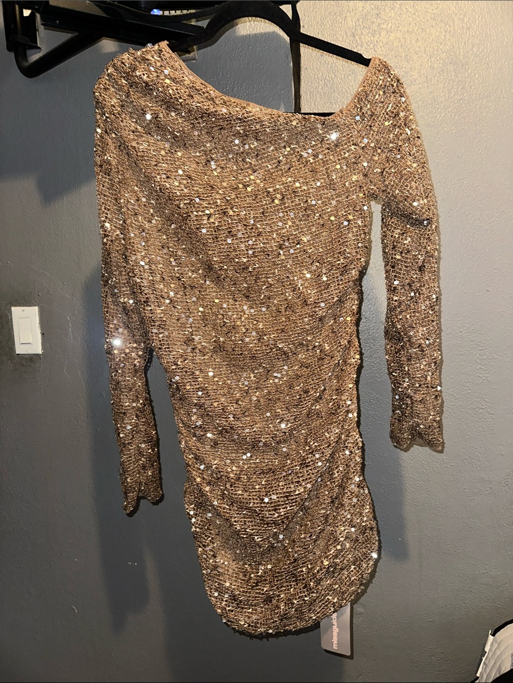 Missguided Sequin Long Sleeve Mini Dress - Gold